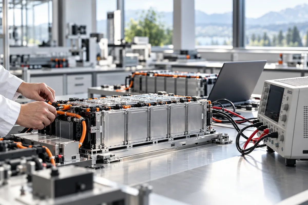 Battery modules on an engineering workbench